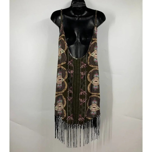 Cleobella Women's Kate Adjustable Strap Boho Print Fringe Dress Size L - Picture 3 of 14